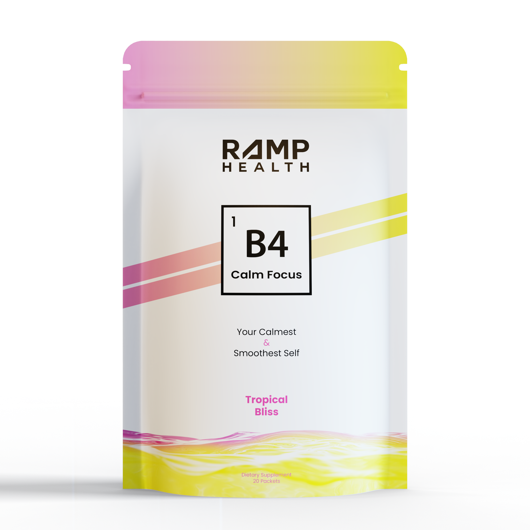 B4 Calm Focus supplement packaging with colorful, soothing design.