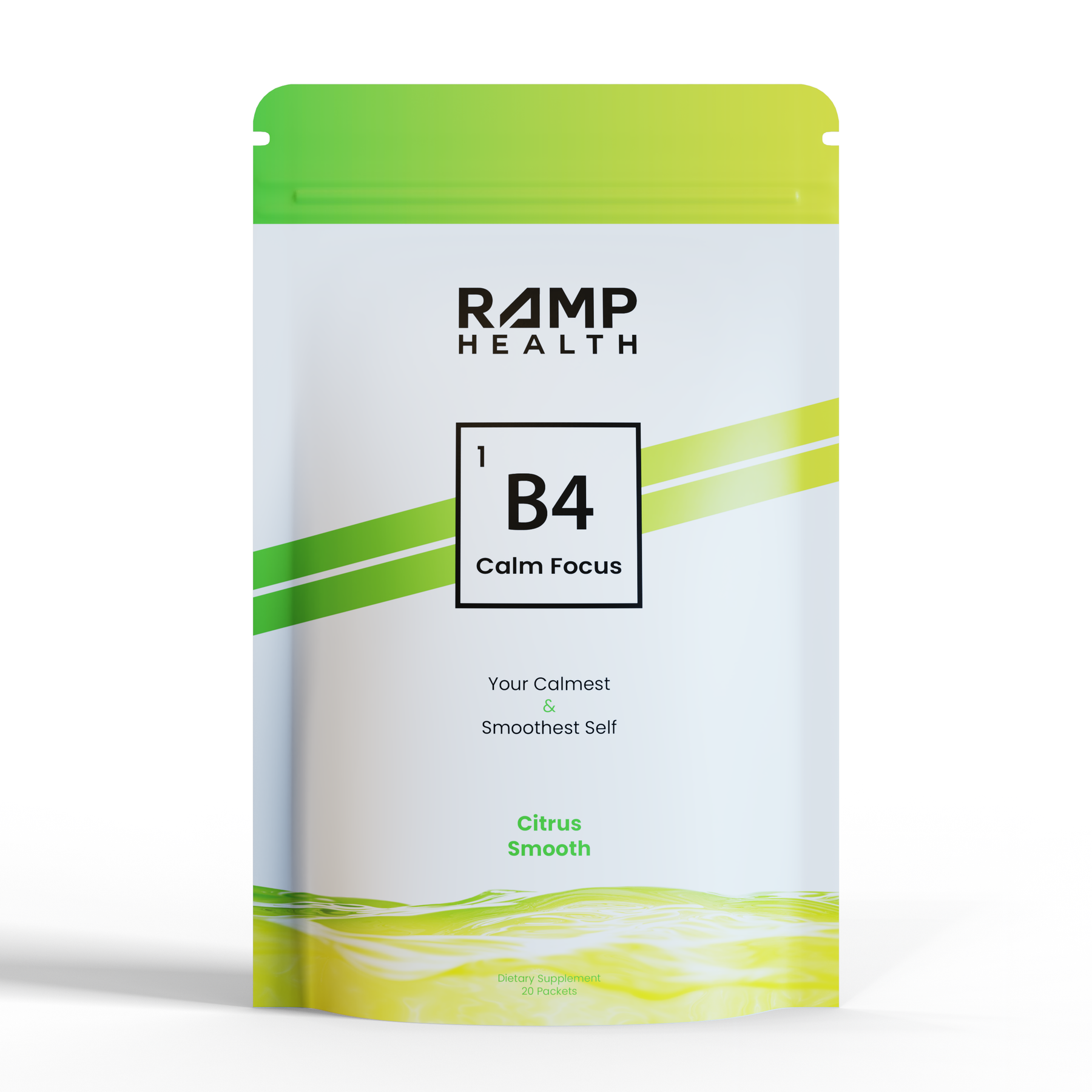 Dietary supplement package labeled 'B4 Calm Focus' by Ramp Health.